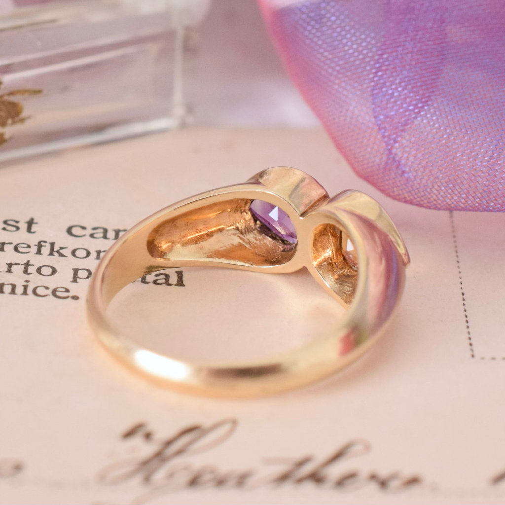 Modern 9ct Yellow Gold Amethyst And Citrine Hearts Ring