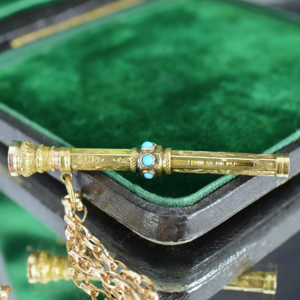 Antique Gold Cased Turquoise Propelling Pencil Circa 1890