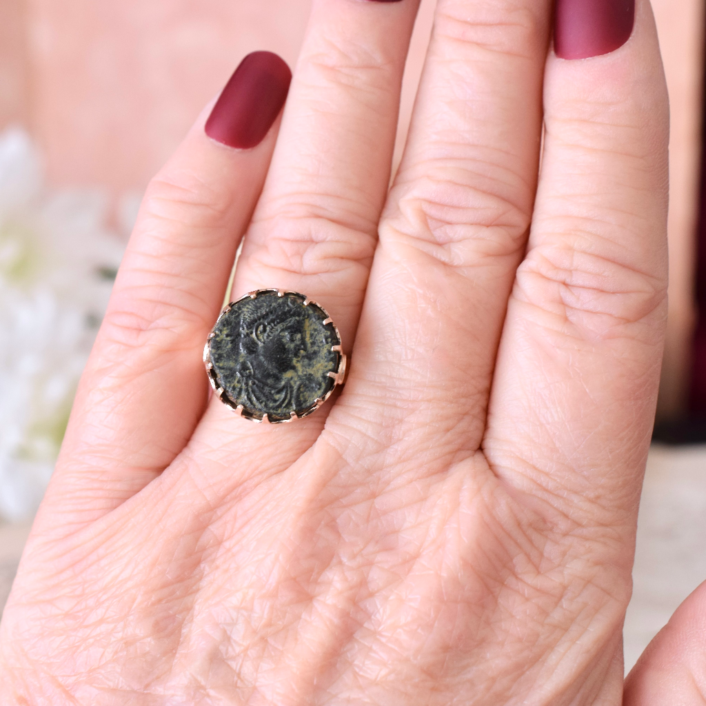 Modern 9ct Rose Gold ‘Roman Coin’ Ring