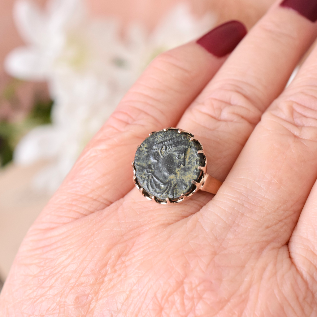 Modern 9ct Rose Gold ‘Roman Coin’ Ring