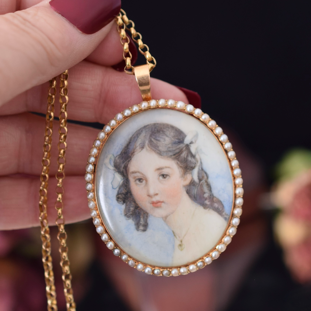 Antique 15ct Rose Gold And Pearl Portrait Pendant Locket Circa 1900