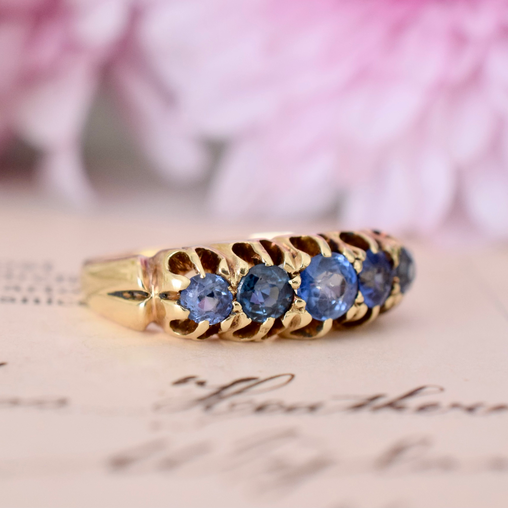 Antique Australian 15ct Yellow Gold And Natural Sapphire Half Hoop Ring Circa 1900