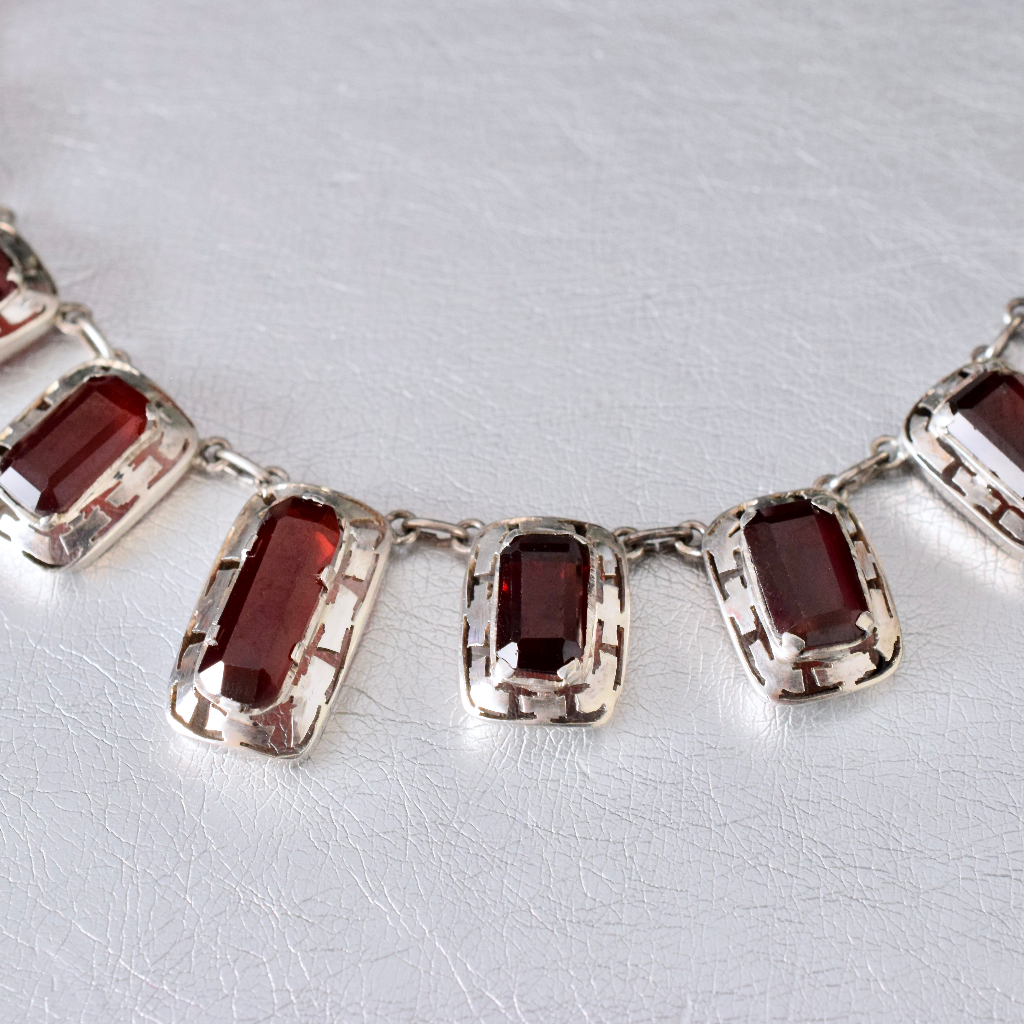 Vintage Sterling Silver And Garnet Necklace And Earrings Germany Circa 1960’s