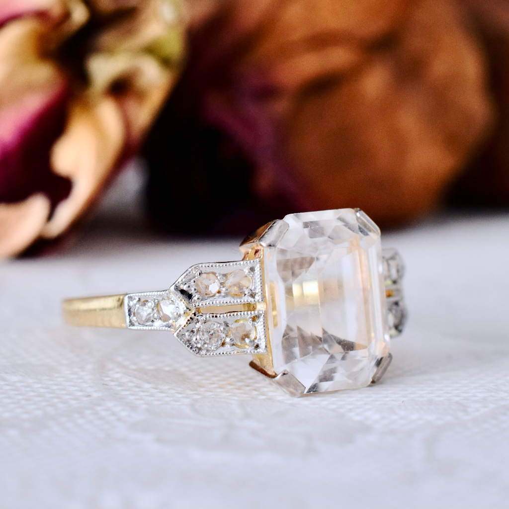 Antique 18ct Yellow Gold White Topaz And Rose-Cut Diamond Ring