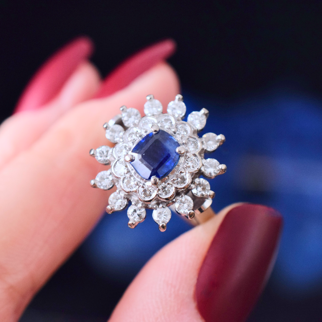Modern 18ct White Gold Ceylon Sapphire And Diamond Ring Independent Valuation For $7,930 AUD Viewable Upon Request