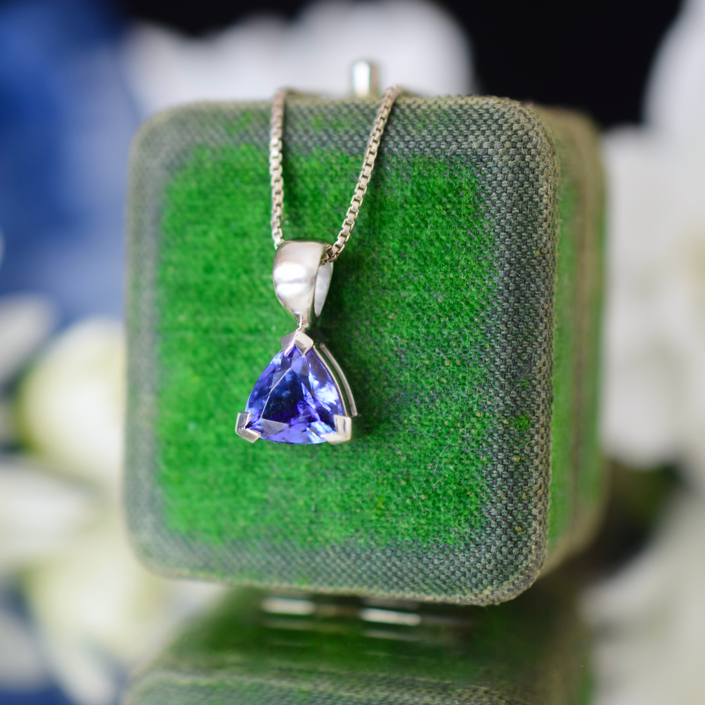 Modern 9ct White Gold And Trilliant-Cut Tanzanite Pendant