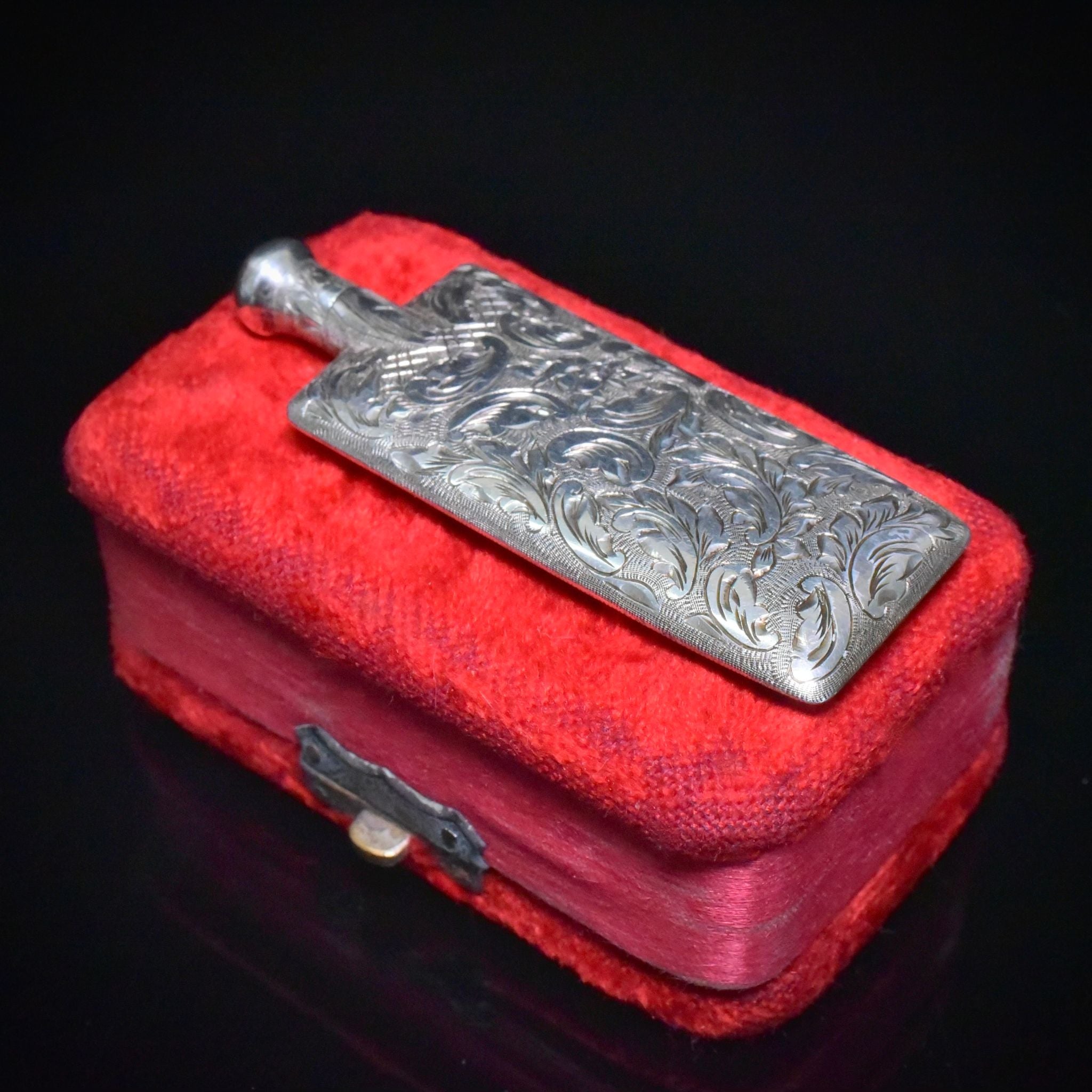 Antique Victorian Sterling Silver Flask-Shaped Perfume Bottle Circa 1890-1900