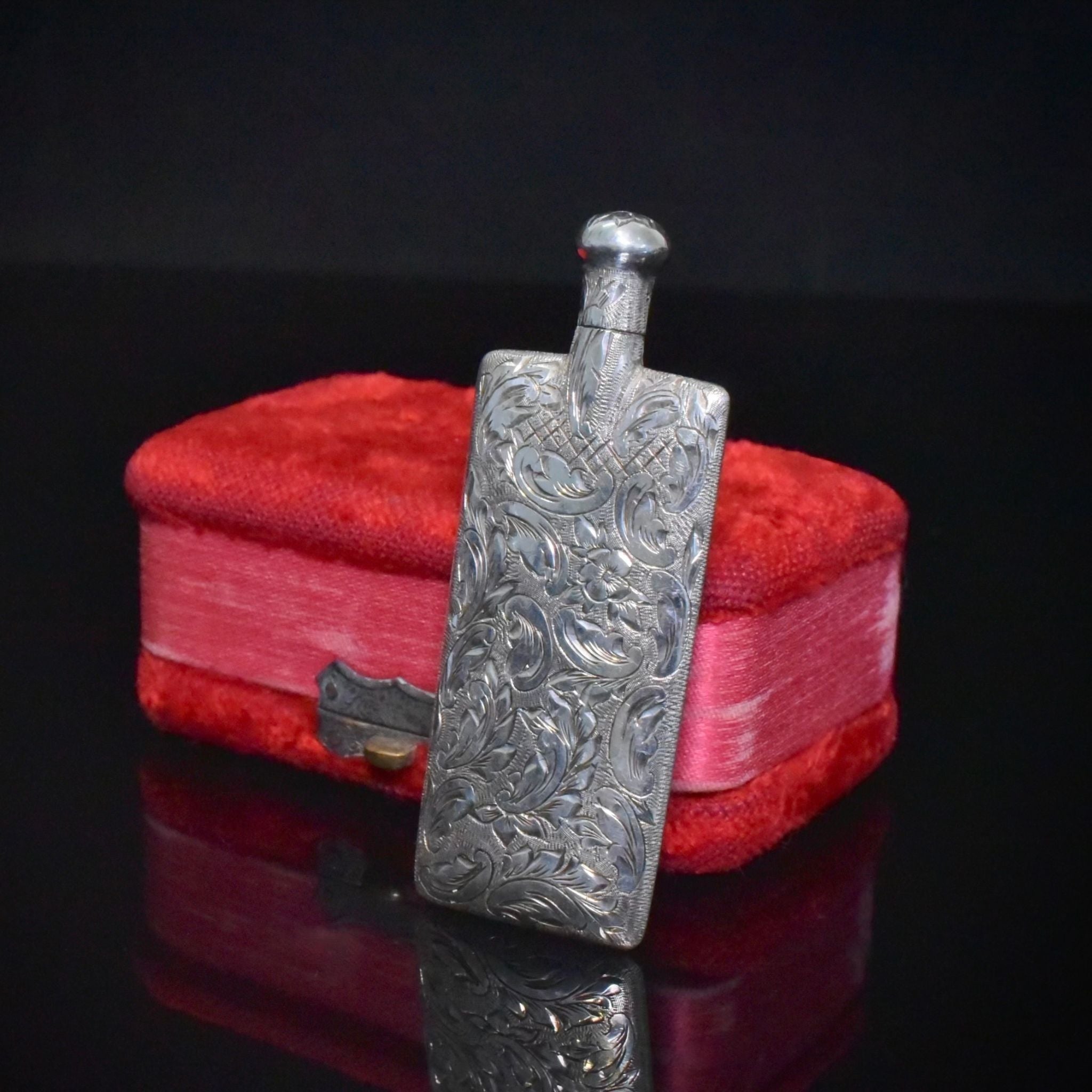 Antique Victorian Sterling Silver Flask-Shaped Perfume Bottle Circa 1890-1900