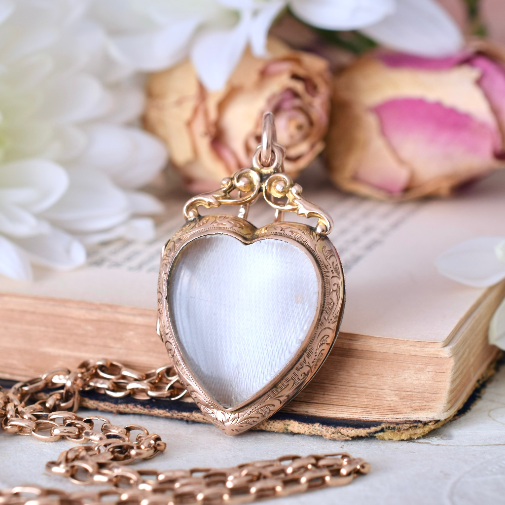 Antique Edwardian 9ct Rose Gold Heart Locket - Birmingham 1906