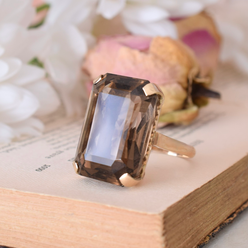 Vintage 14ct Rose Gold 26ct Smoky Quartz Ring