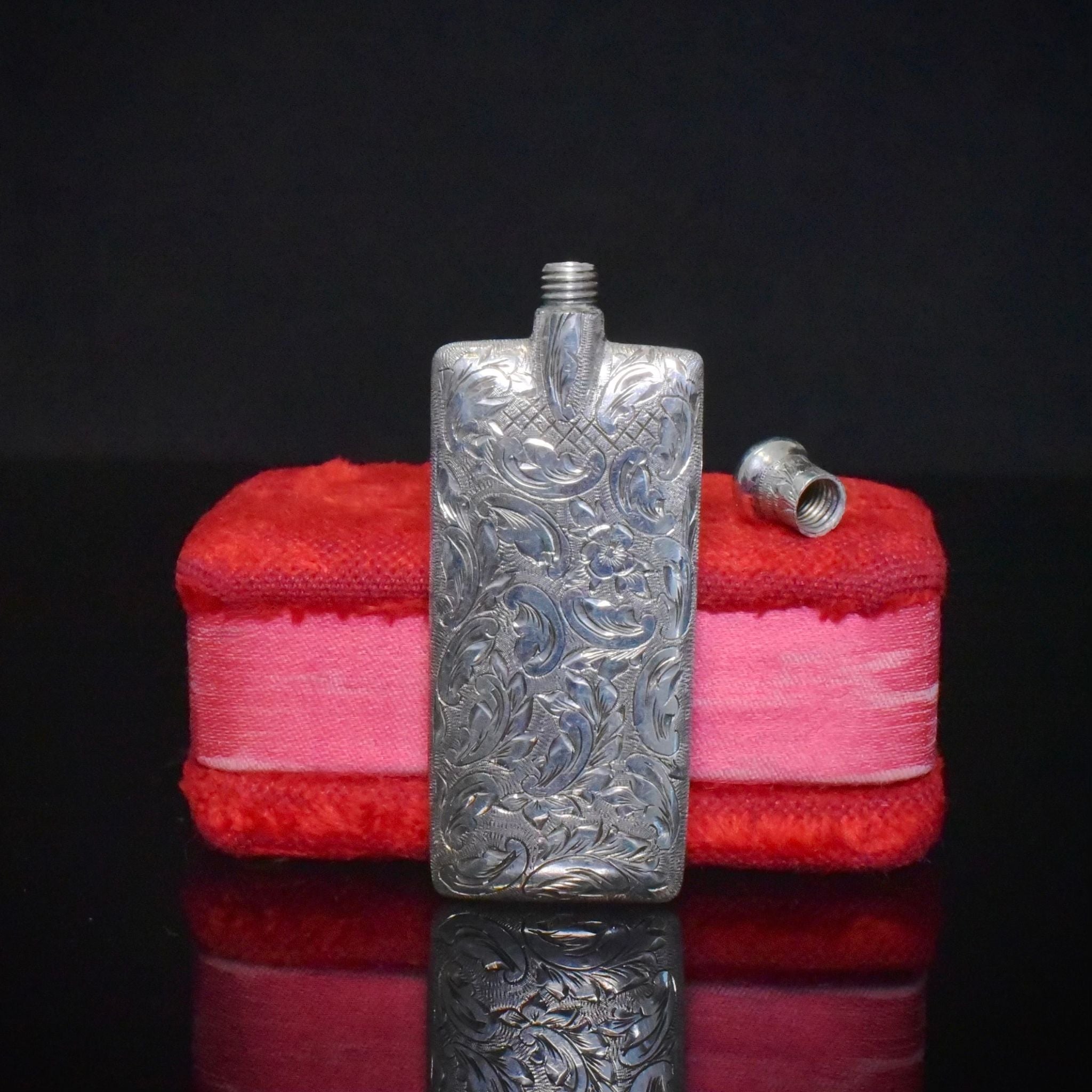 Antique Victorian Sterling Silver Flask-Shaped Perfume Bottle Circa 1890-1900