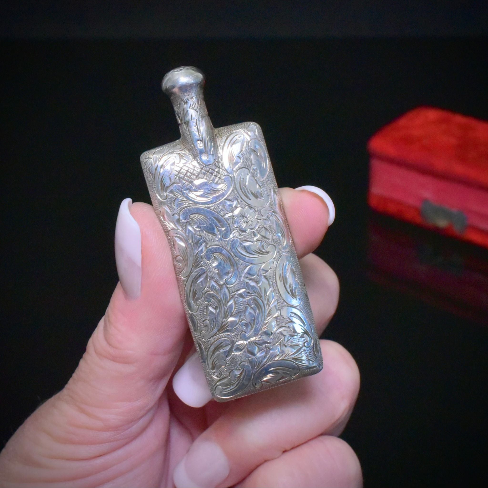 Antique Victorian Sterling Silver Flask-Shaped Perfume Bottle Circa 1890-1900