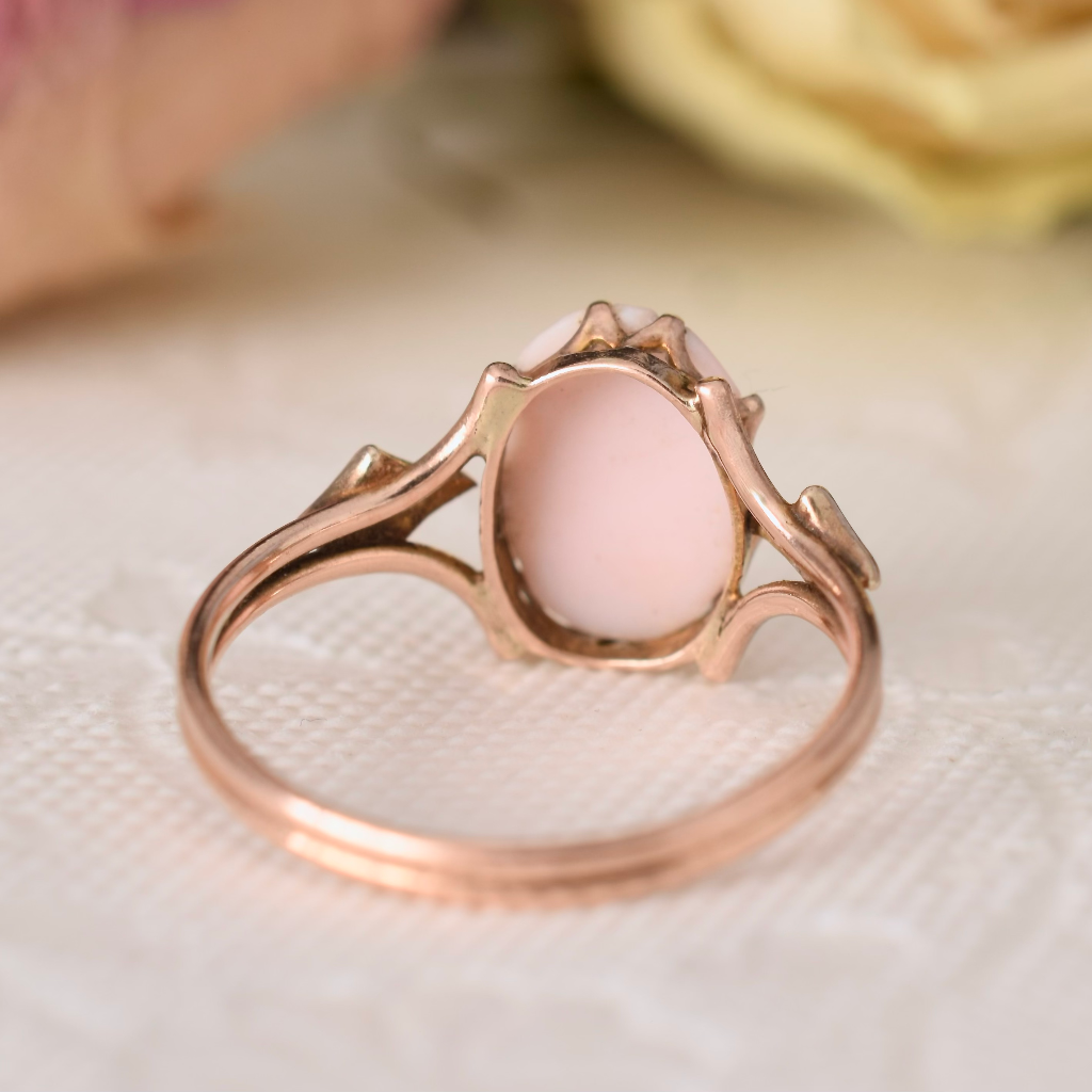 Antique Australian 9ct Rose Gold Conch Shell Seed Pearl Ring By Mackay Circa 1930