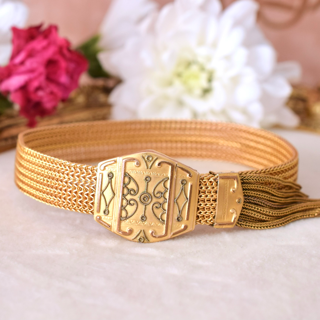 Victorian 14k *Gold Filled* Etruscan Style Slider Tassel Bracelet Circa 1890