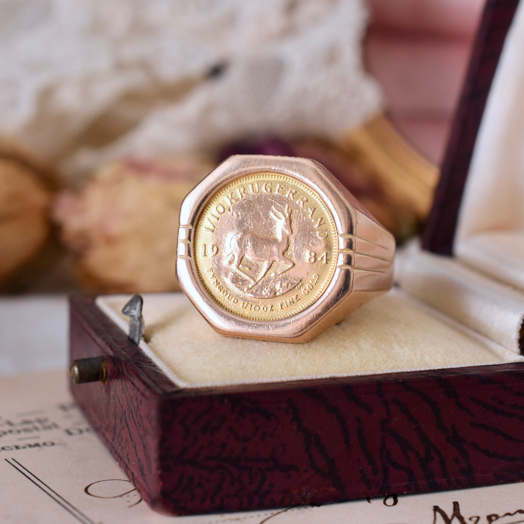 Vintage 14ct And 22ct (916.7) Gold Krugerrand Coin Ring - 1984