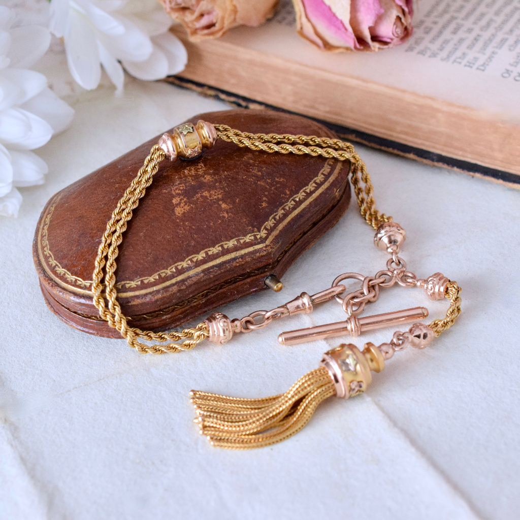 Antique 15ct Two Tone Rose And Yellow Albertina Tassel Bracelet