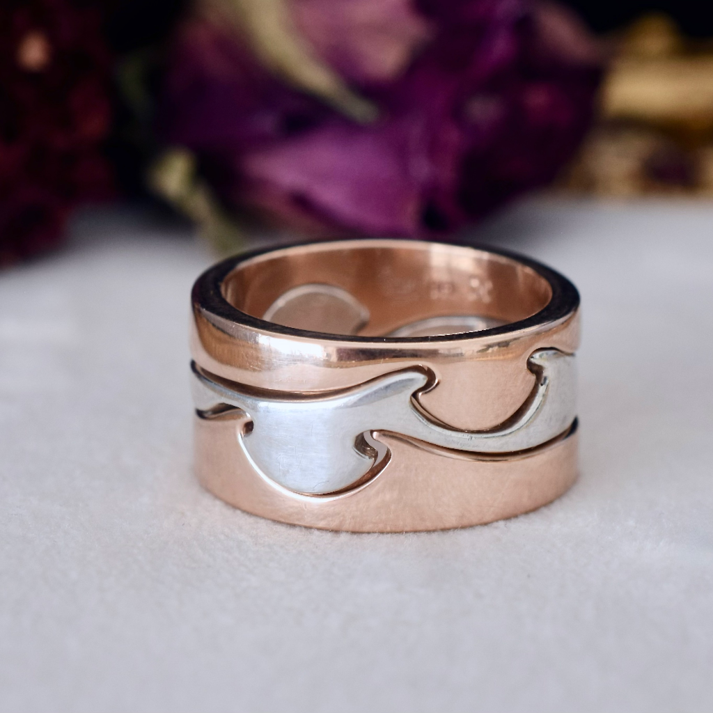 Modern 9ct Rose Gold And Sterling Silver ‘Interlocking’ Ring 13.5 Grams