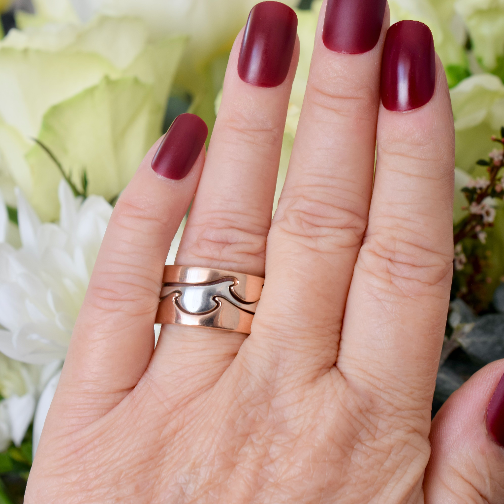 Modern 9ct Rose Gold And Sterling Silver ‘Interlocking’ Ring 13.5 Grams