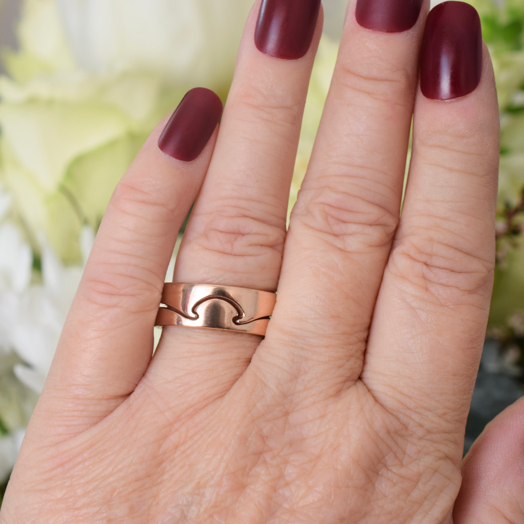 Modern 9ct Rose Gold And Sterling Silver ‘Interlocking’ Ring 13.5 Grams