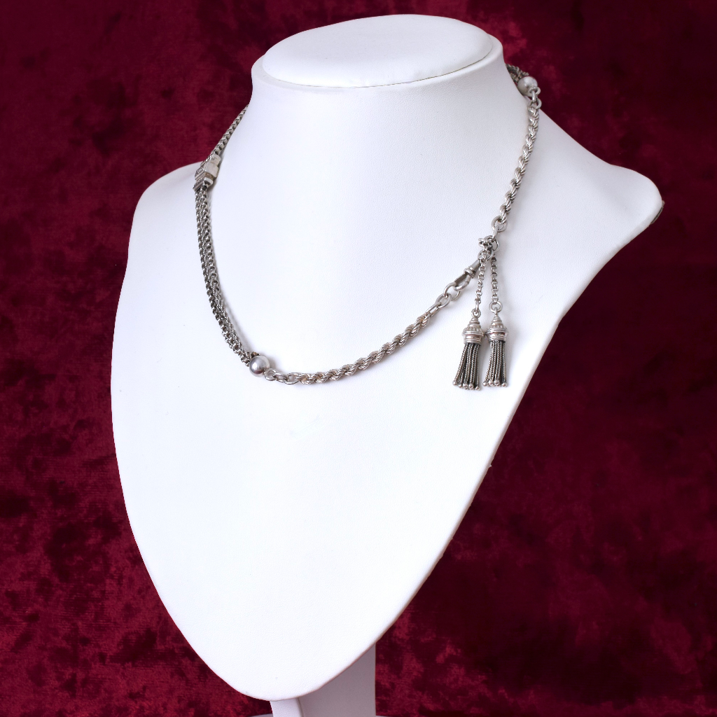 Antique Victorian Silver Albertina Tassel Necklace Circa 1880-90