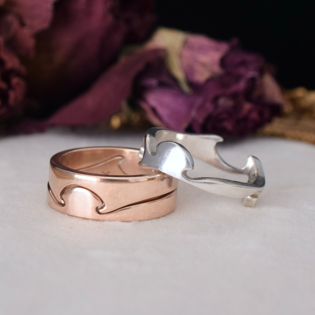 Modern 9ct Rose Gold And Sterling Silver ‘Interlocking’ Ring 13.5 Grams