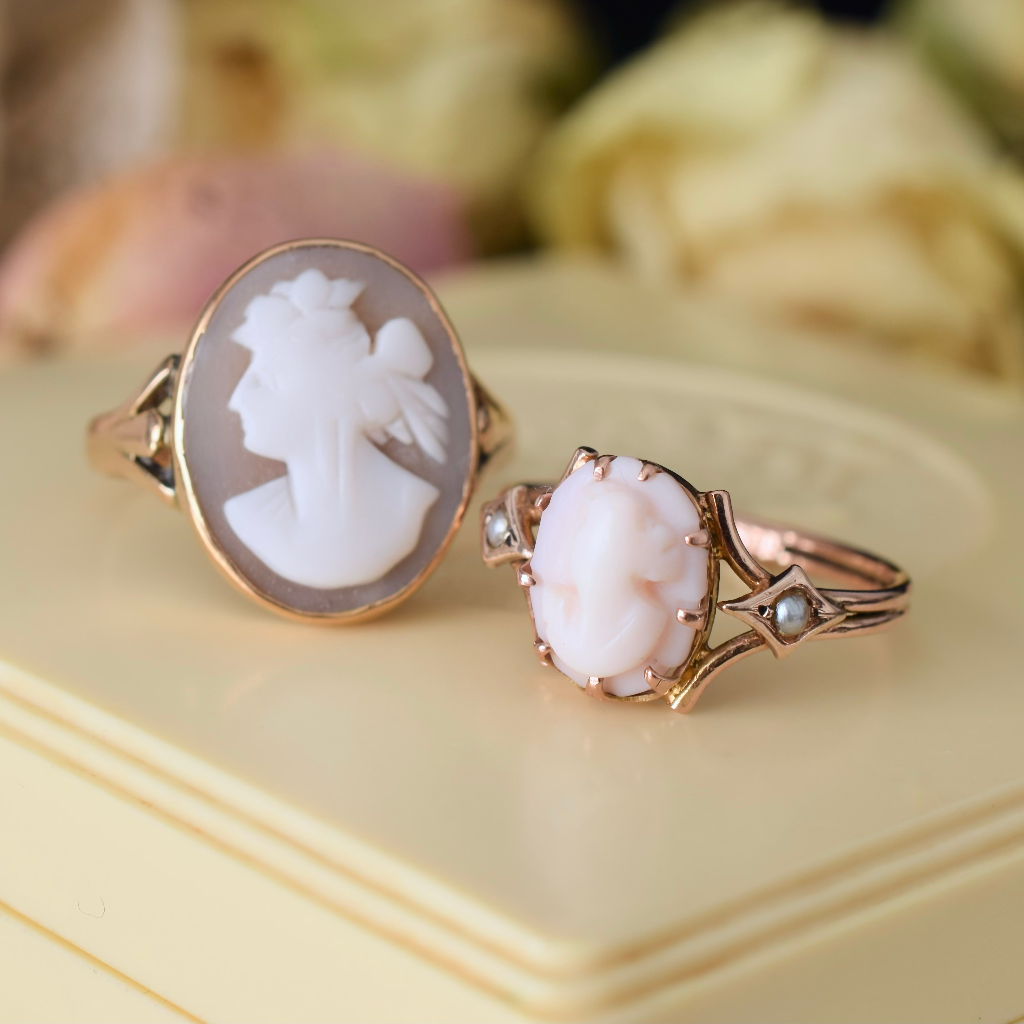 Antique Australian 9ct Rose Gold Conch Shell Seed Pearl Ring By Mackay Circa 1930