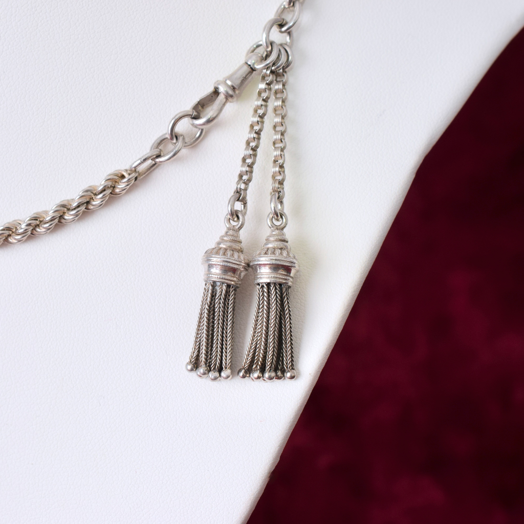 Antique Victorian Silver Albertina Tassel Necklace Circa 1880-90