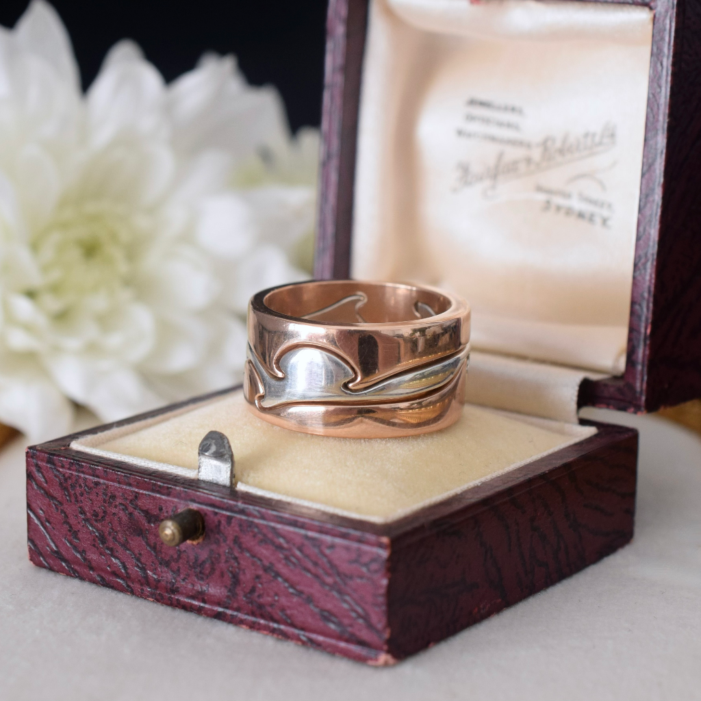 Modern 9ct Rose Gold And Sterling Silver ‘Interlocking’ Ring 13.5 Grams