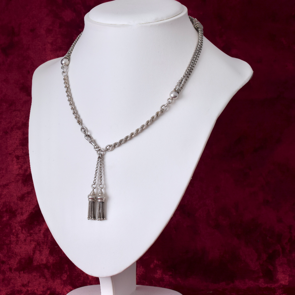 Antique Victorian Silver Albertina Tassel Necklace Circa 1880-90