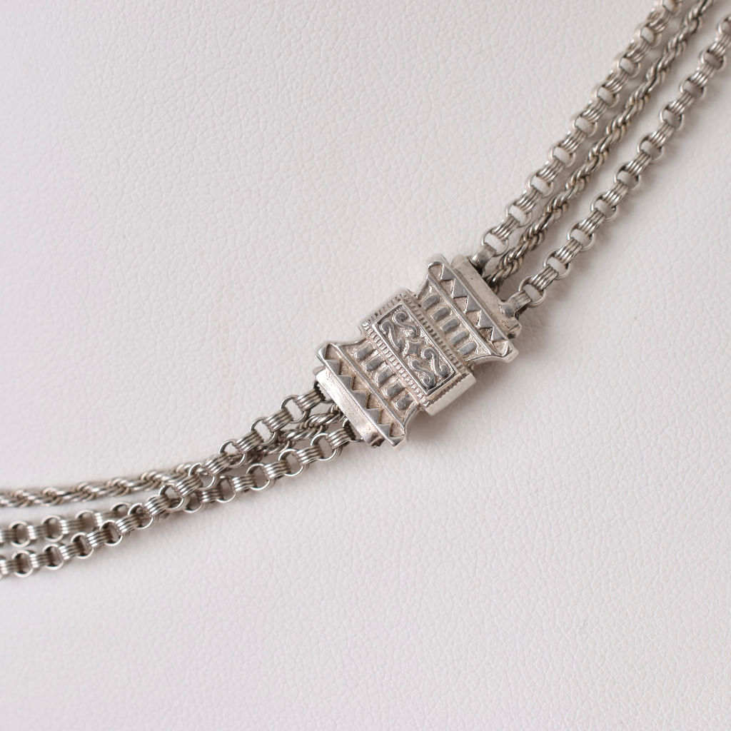 Antique Victorian Silver Albertina Tassel Necklace Circa 1880-90