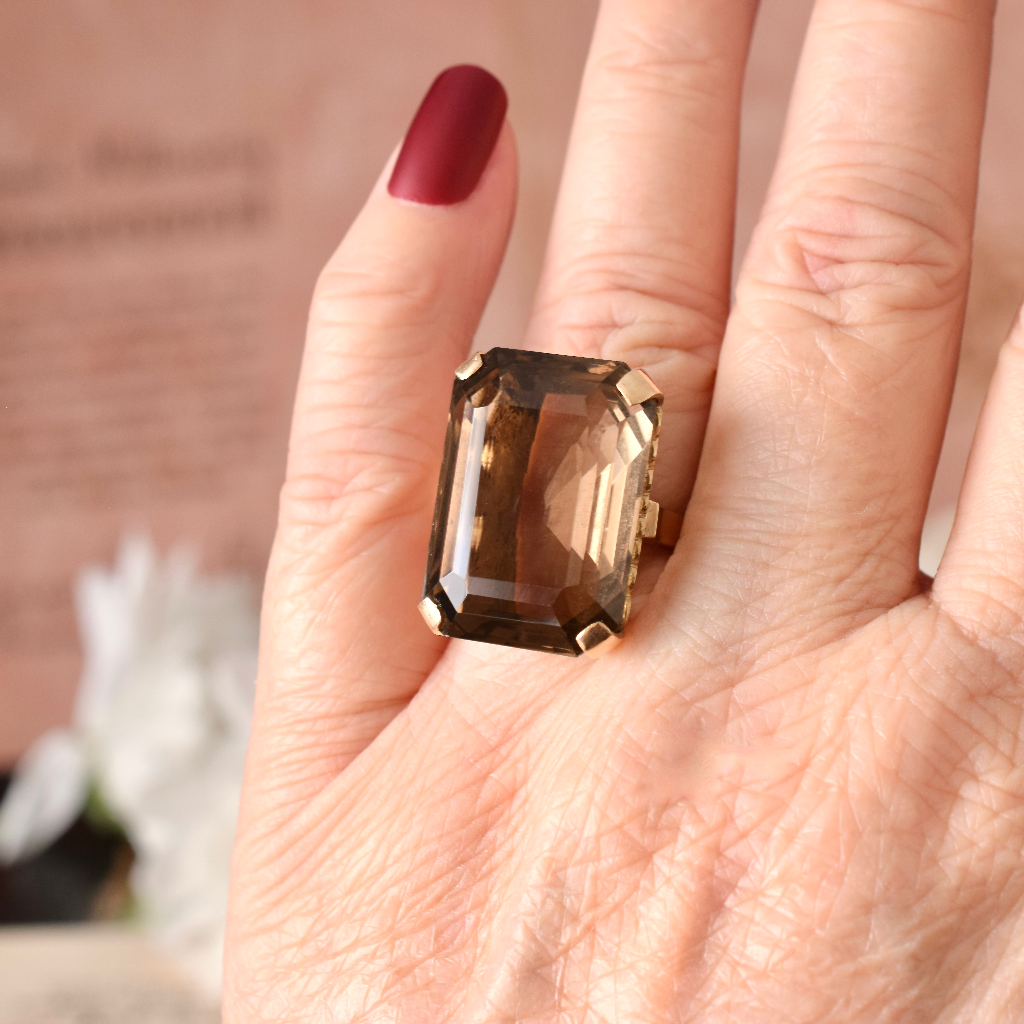 Vintage 14ct Rose Gold 26ct Smoky Quartz Ring