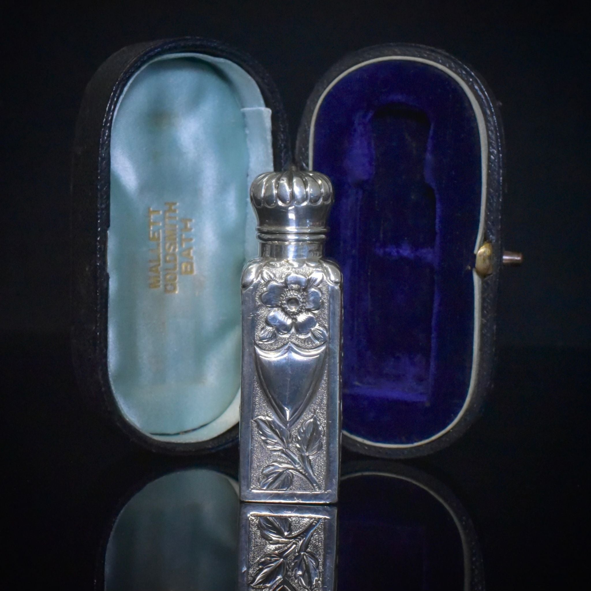 Antique Victorian/Art Nouveau Sterling Silver, Fitted Original Box, Perfume Bottle - Birmingham 1891