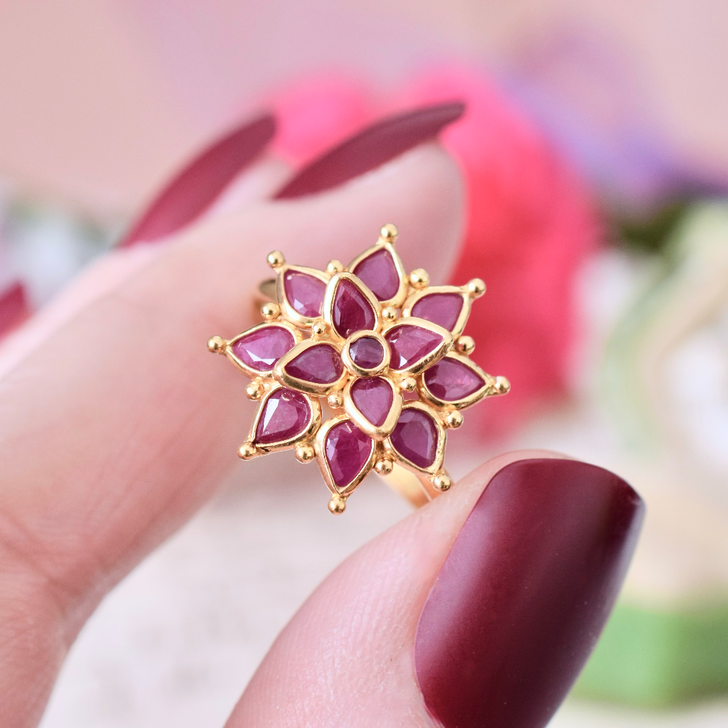 Modern 22ct Yellow Gold And Ruby Daisy Ring