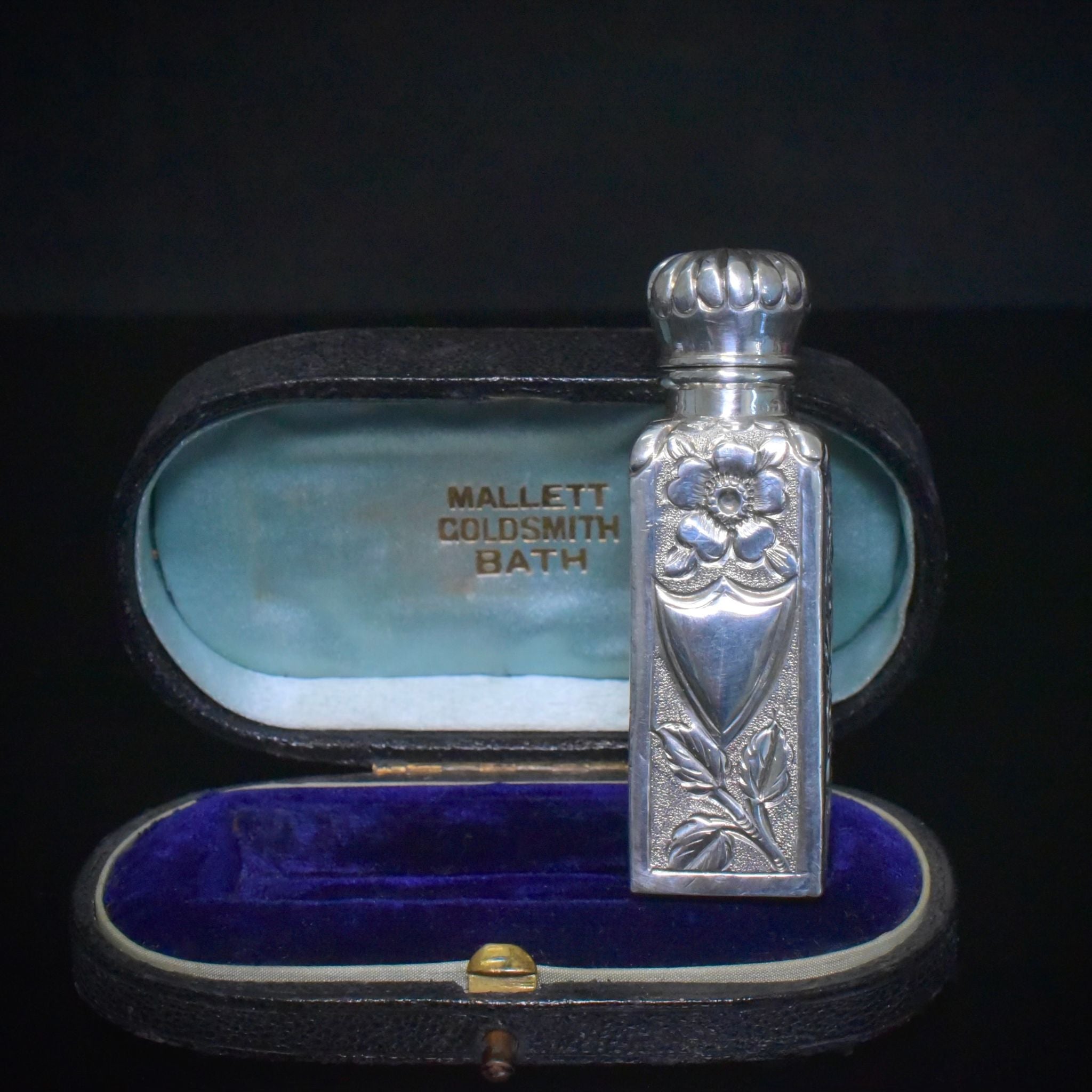 Antique Victorian/Art Nouveau Sterling Silver, Fitted Original Box, Perfume Bottle - Birmingham 1891