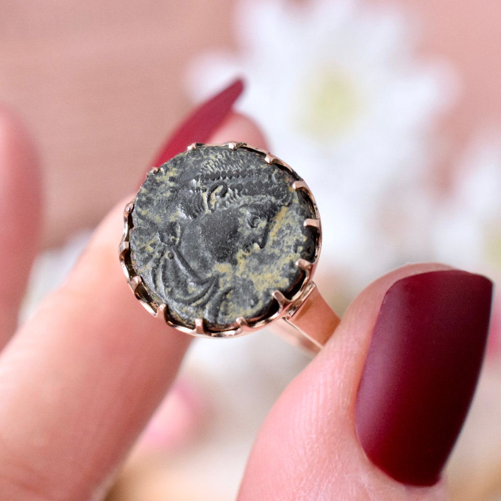 Modern 9ct Rose Gold ‘Roman Coin’ Ring