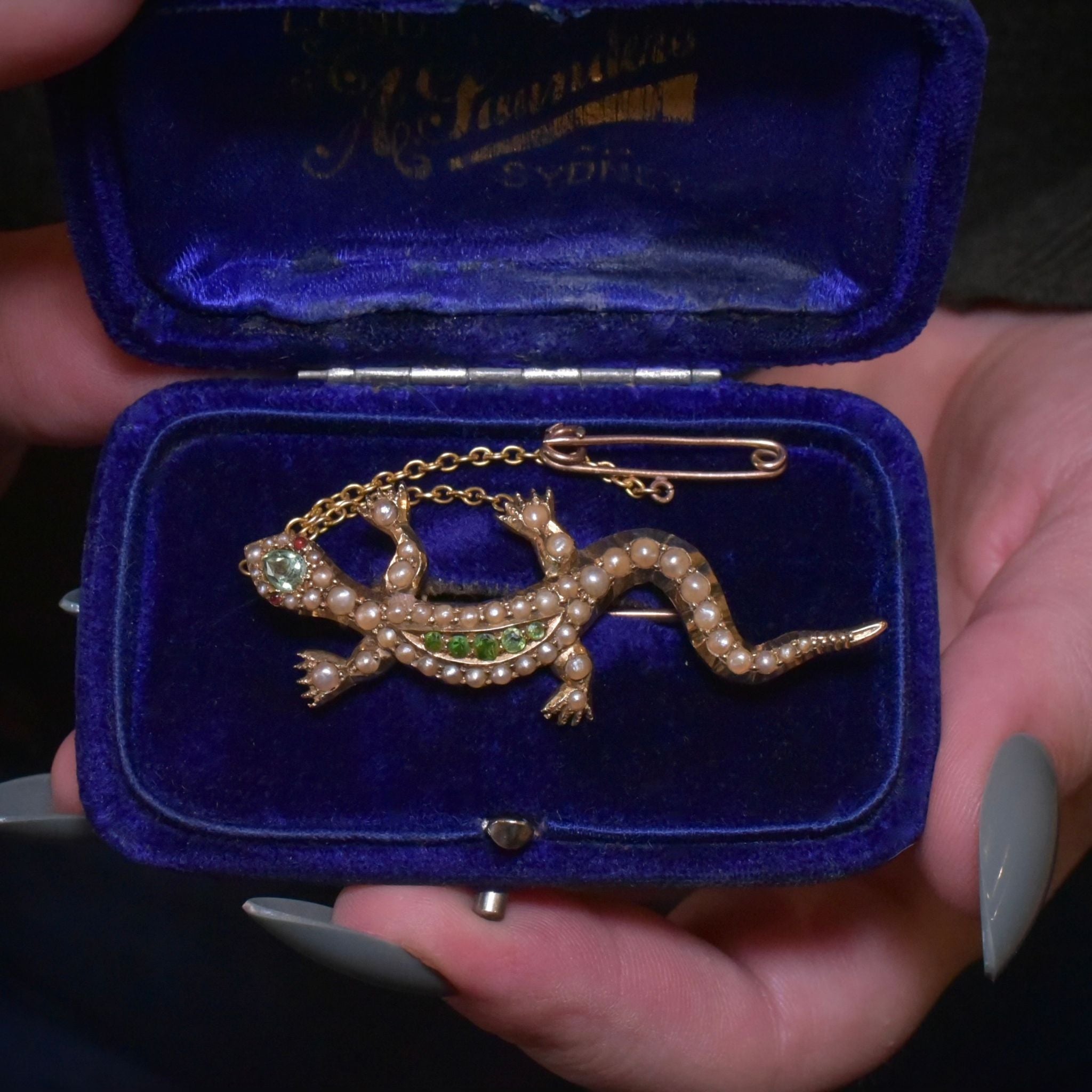 Antique Australian 15ct Gold Demantoid Garnet And Seed Pearl ‘Salamander’ Circa 1910