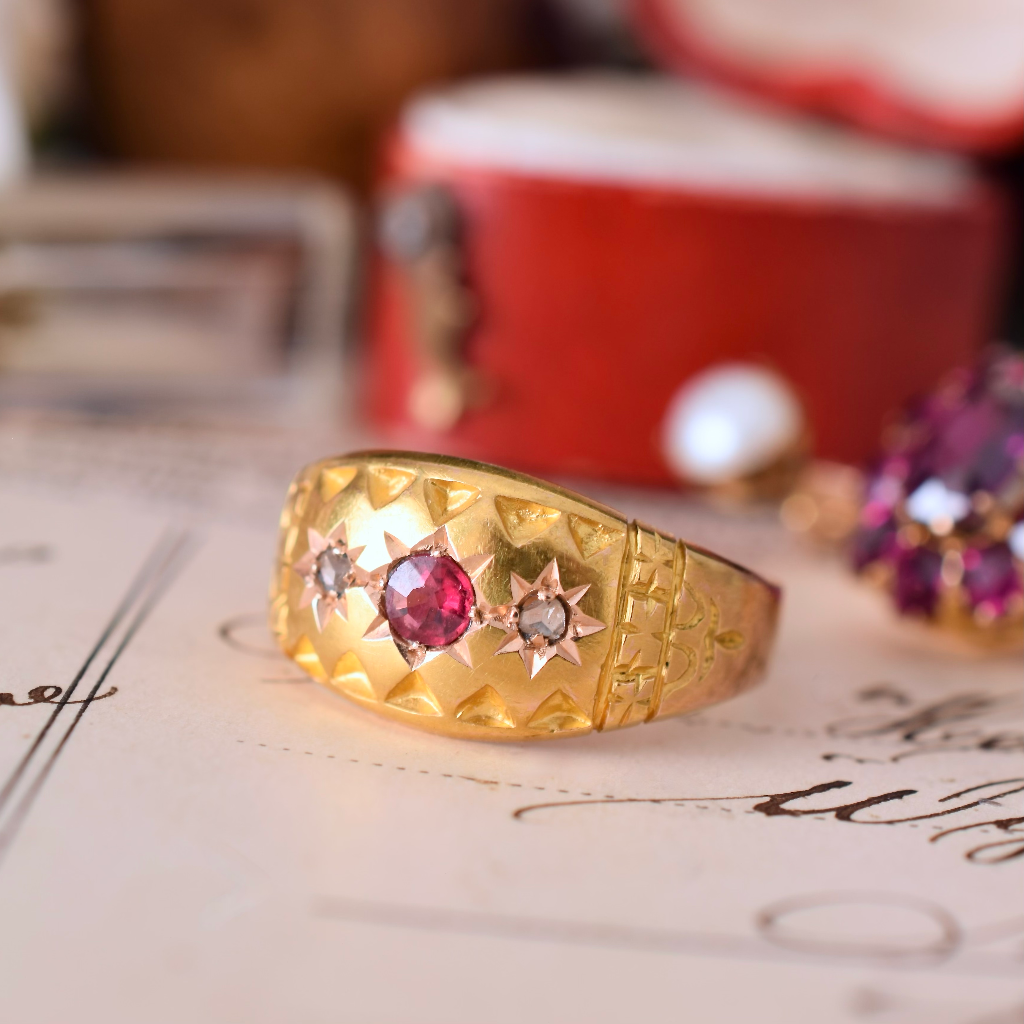 Antique Australian 15ct Yellow Gold Rose Cut Diamond And Paste Ring Circa 1890