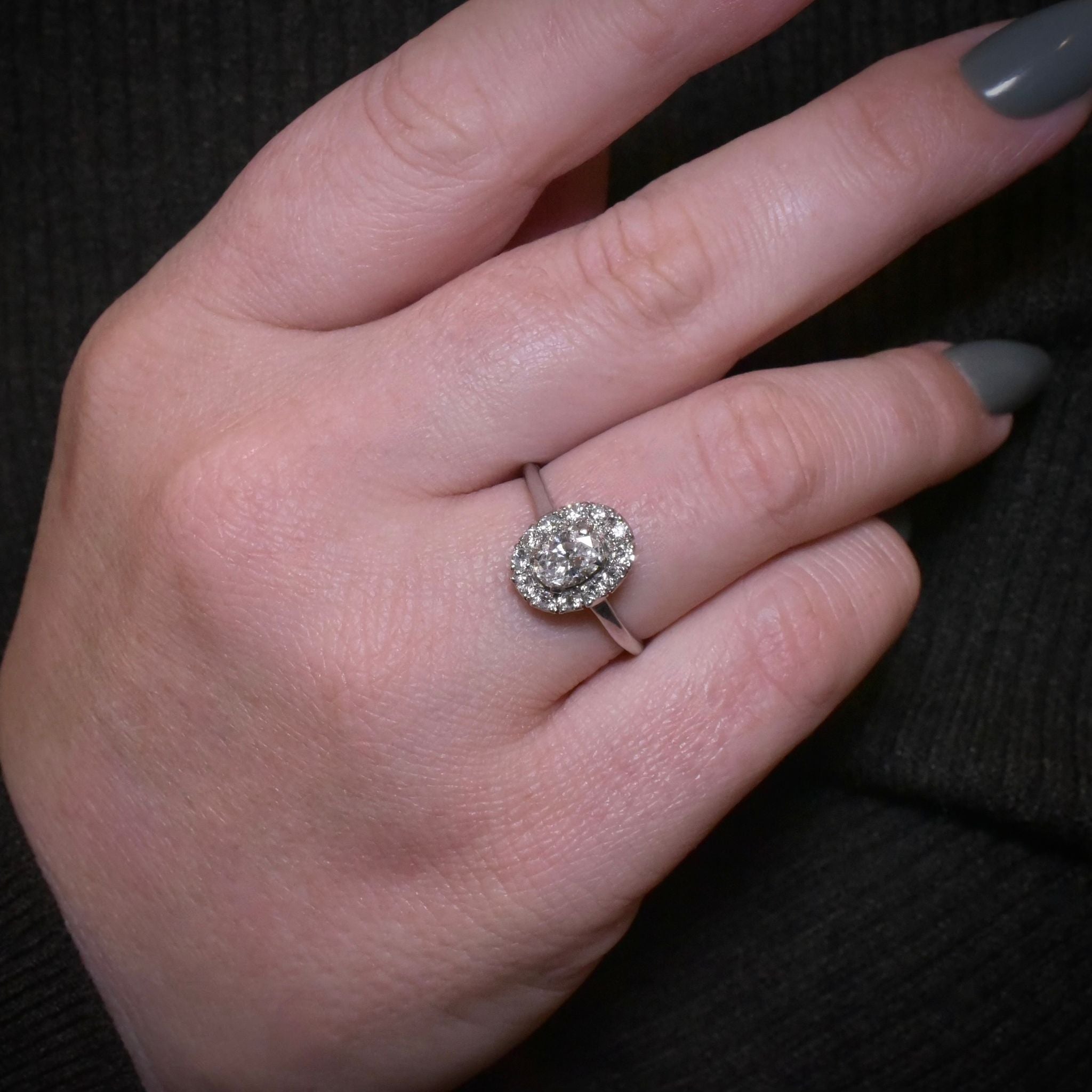 Outstanding Vintage 18ct White Gold Oval Diamond Halo Cluster Ring - 0.92ct Independent Valuation Included For $10,000 AUD