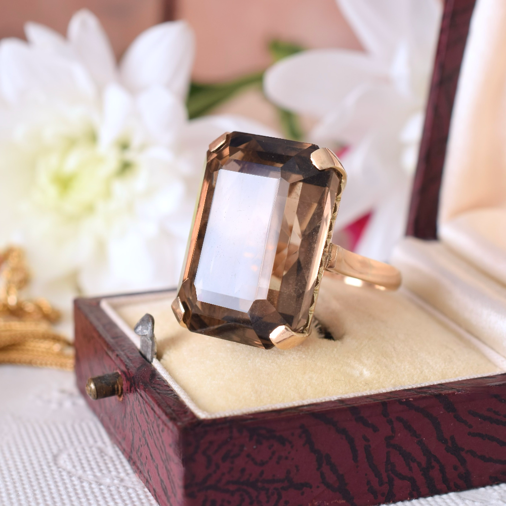 Vintage 14ct Rose Gold 26ct Smoky Quartz Ring