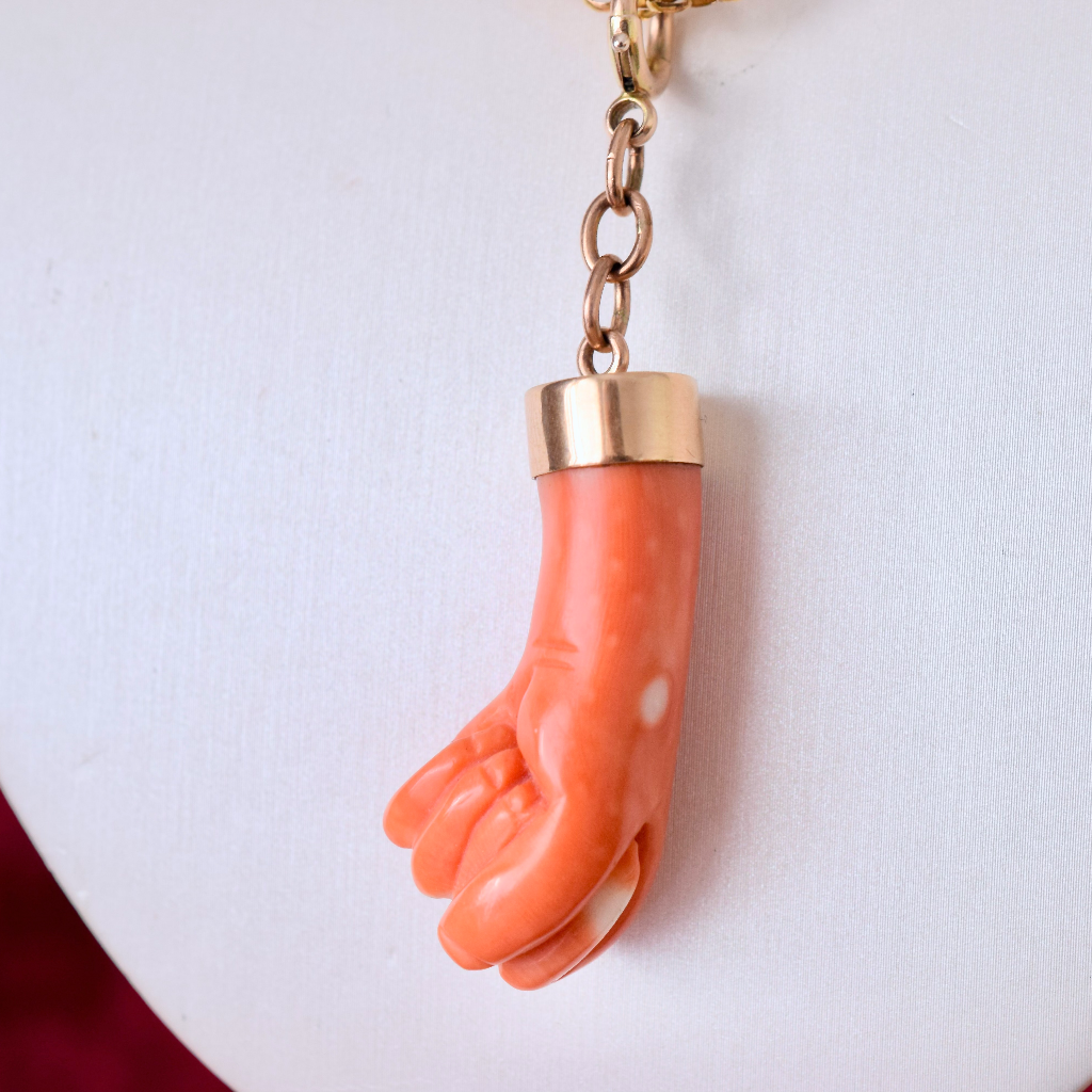 Antique 15ct Gold And Coral Figa Pendant/Charm