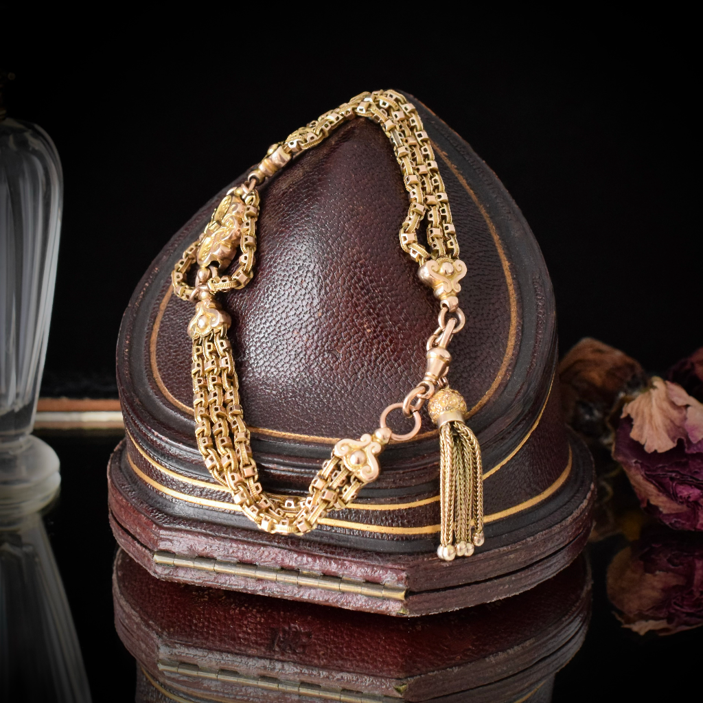 Antique Victorian 9ct Rose Gold Fancy Link Albertina Bracelet Circa 1890