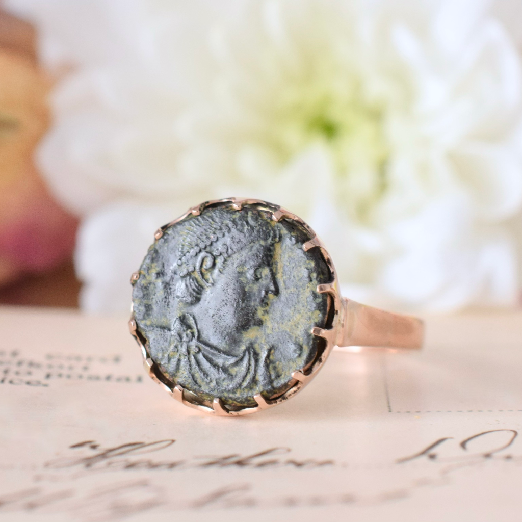Modern 9ct Rose Gold ‘Roman Coin’ Ring