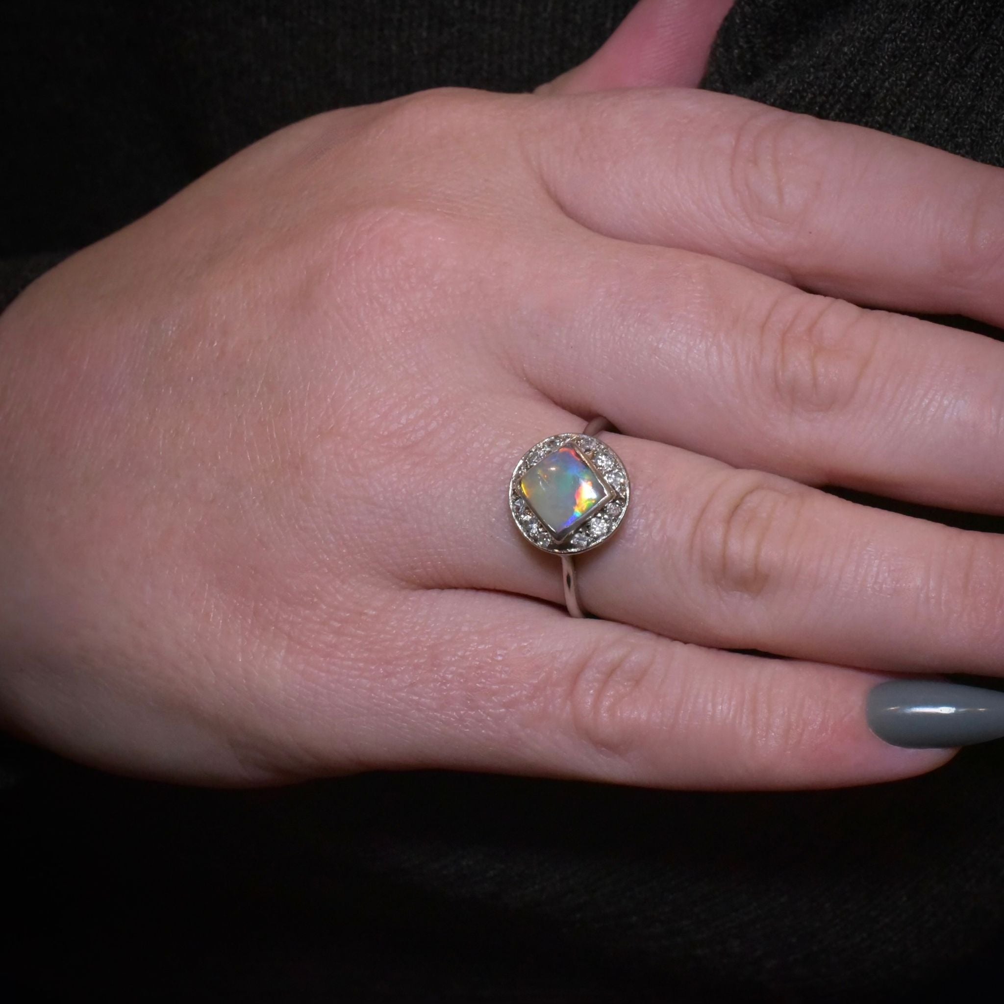 Antique Art Deco Platinum, Solid Opal And Diamond ‘Daisy Halo Ring Circa 1925-35