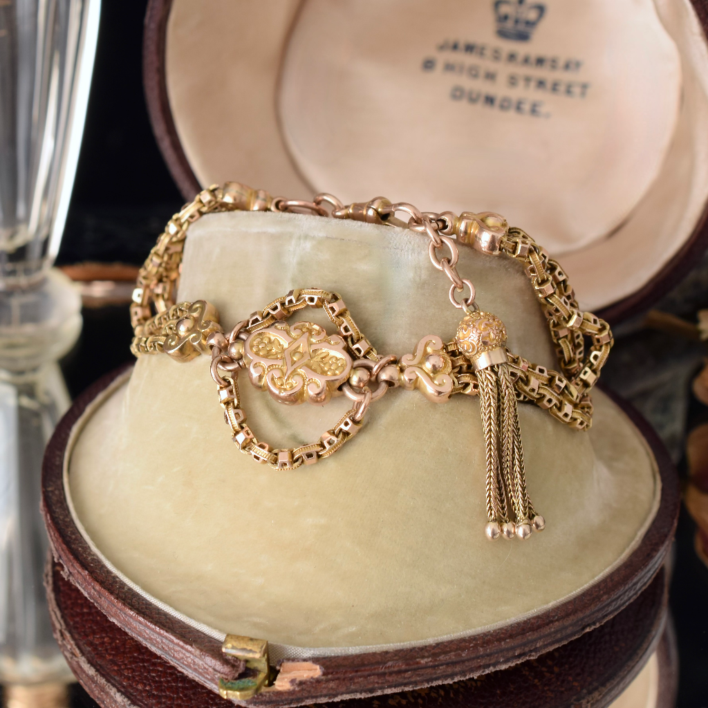 Antique Victorian 9ct Rose Gold Fancy Link Albertina Bracelet Circa 1890