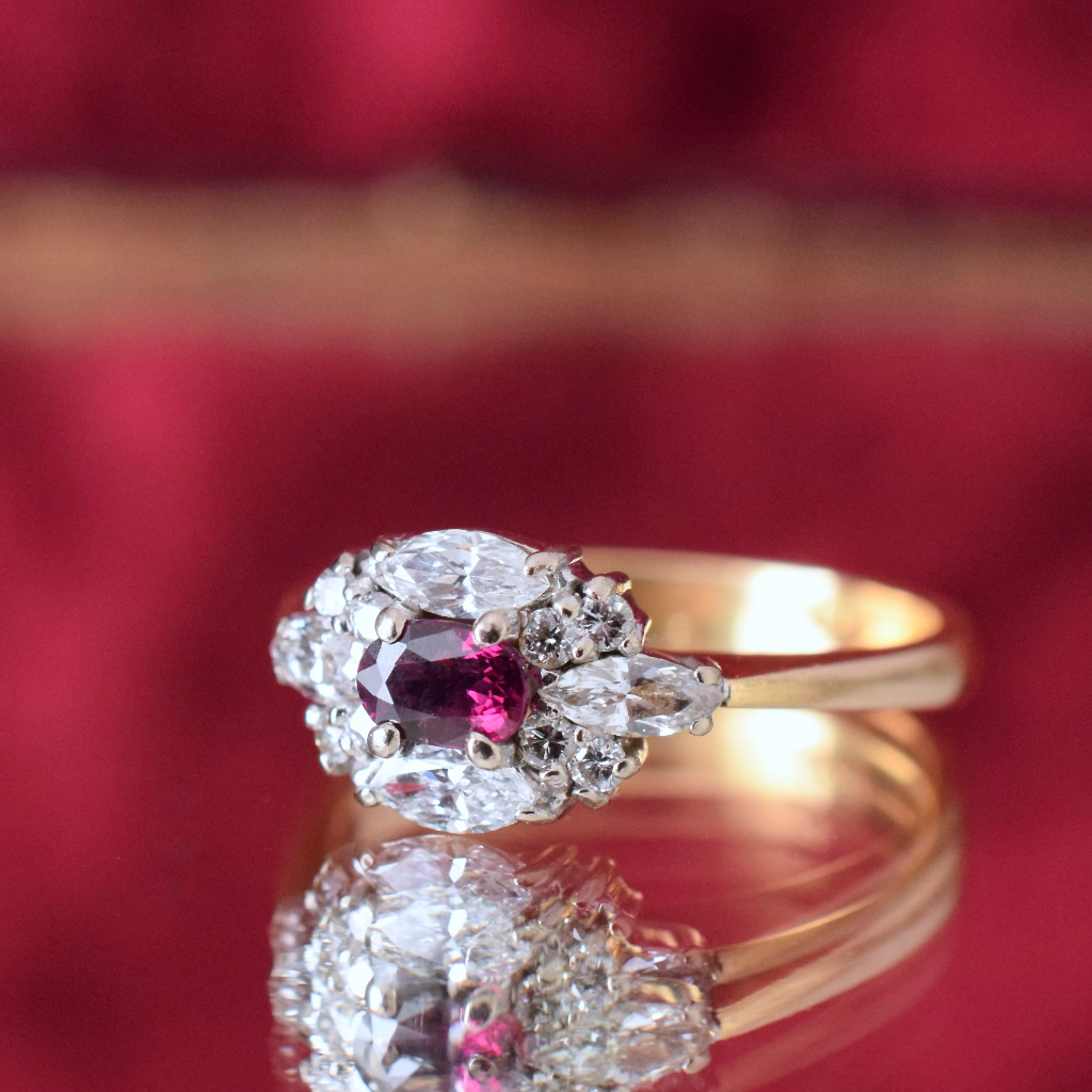 Modern 18ct Yellow Gold Natural Red Spinel And Diamond Ring