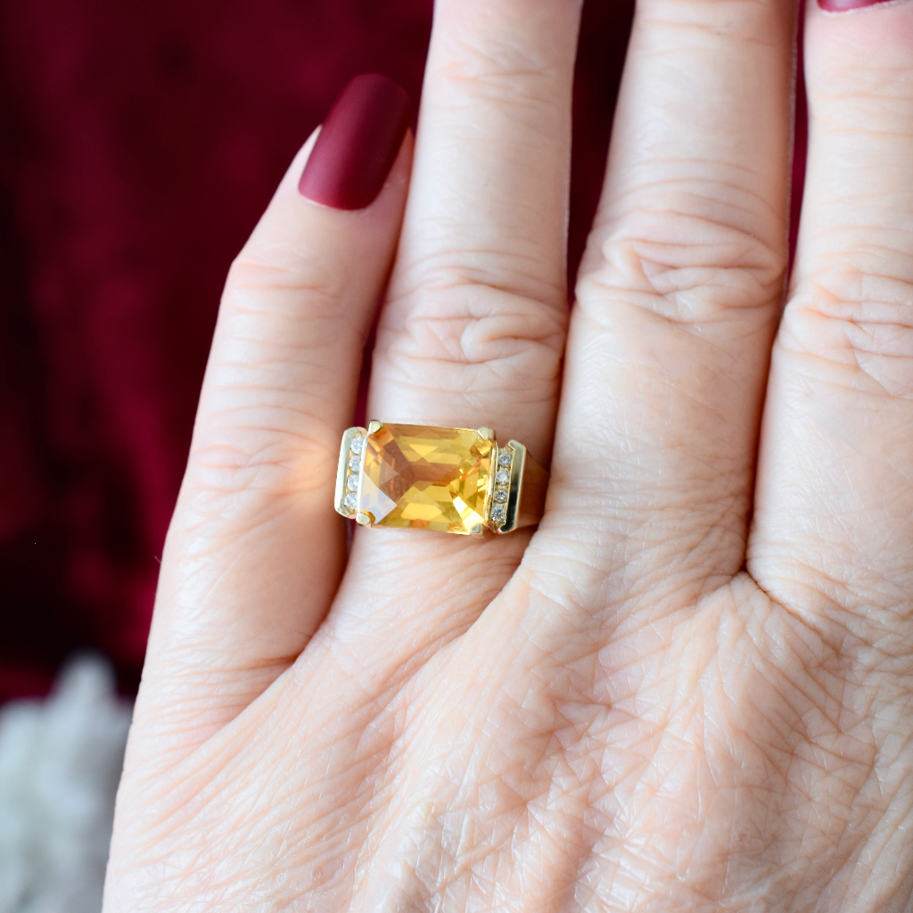 Modern 9ct Yellow Gold Citrine And Diamond Ring
