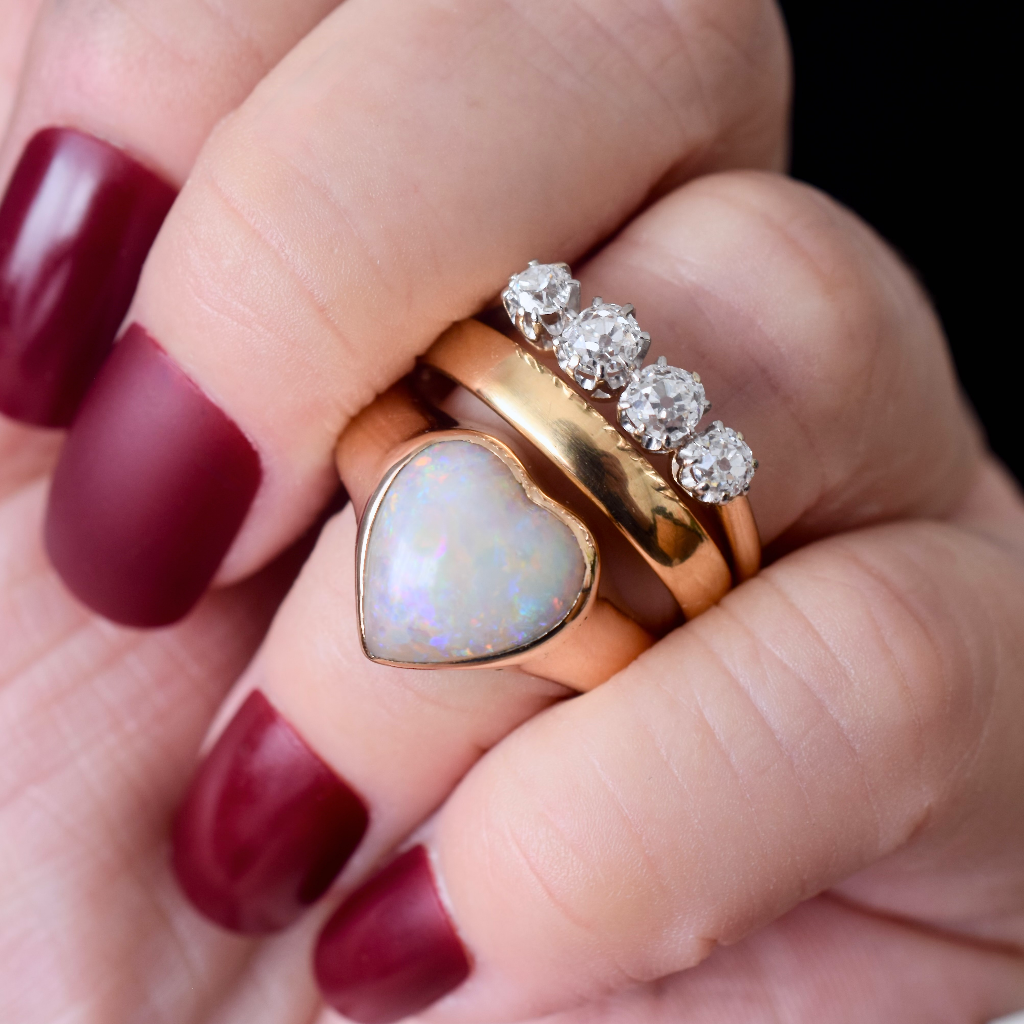 Antique Australian 18ct Rose Gold Heart Shaped Solid Dark Opal Ring Circa 1900-1920