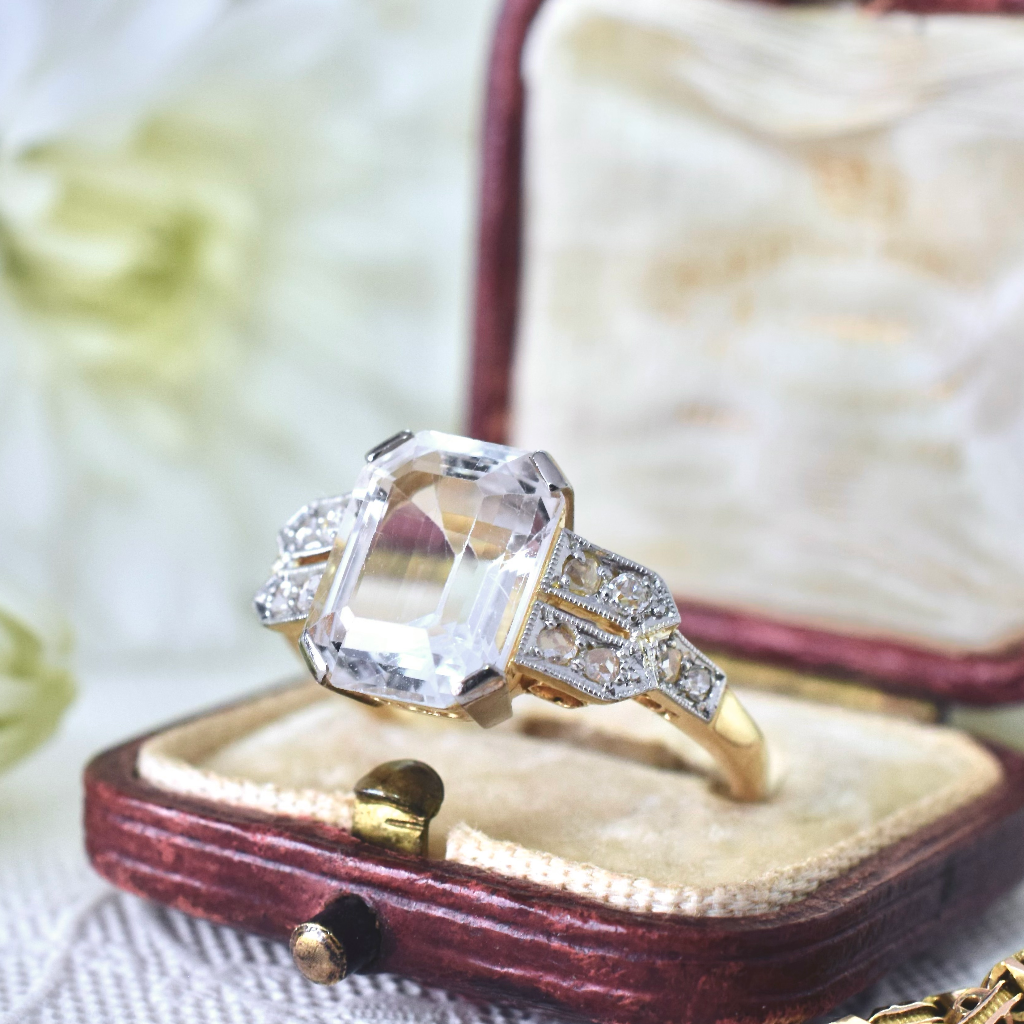 Antique 18ct Yellow Gold White Topaz And Rose-Cut Diamond Ring