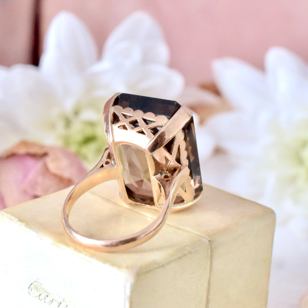 Vintage 14ct Rose Gold 26ct Smoky Quartz Ring