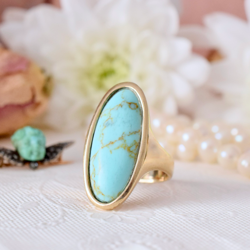Modern 9ct Yellow Gold Turquoise Ring